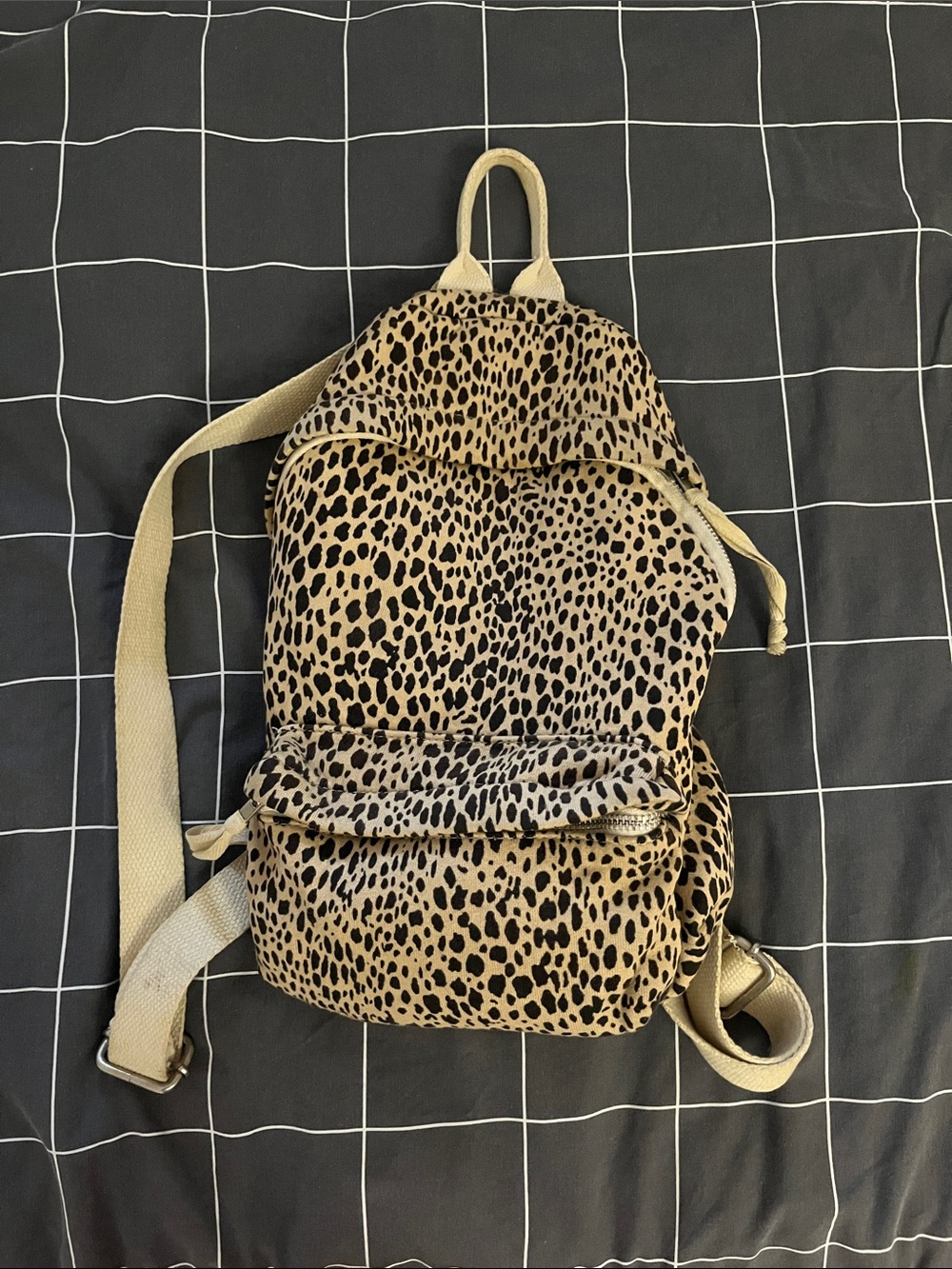Leopard Print Canvas Backpack in Beige/Cream